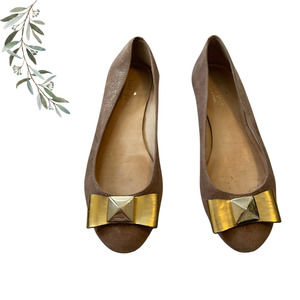 Kate Spade Nude and Gold Rock Stud Bow Ballet Flats Size 7
